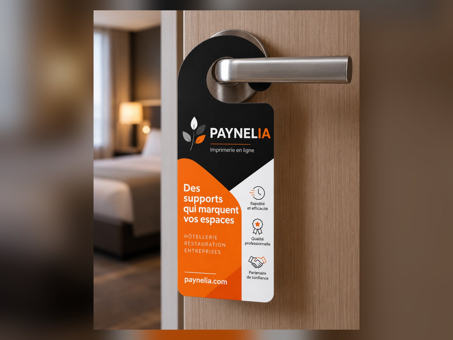 Accroche-porte personnalis&eacute; suspendu &agrave; une poign&eacute;e de chambre
