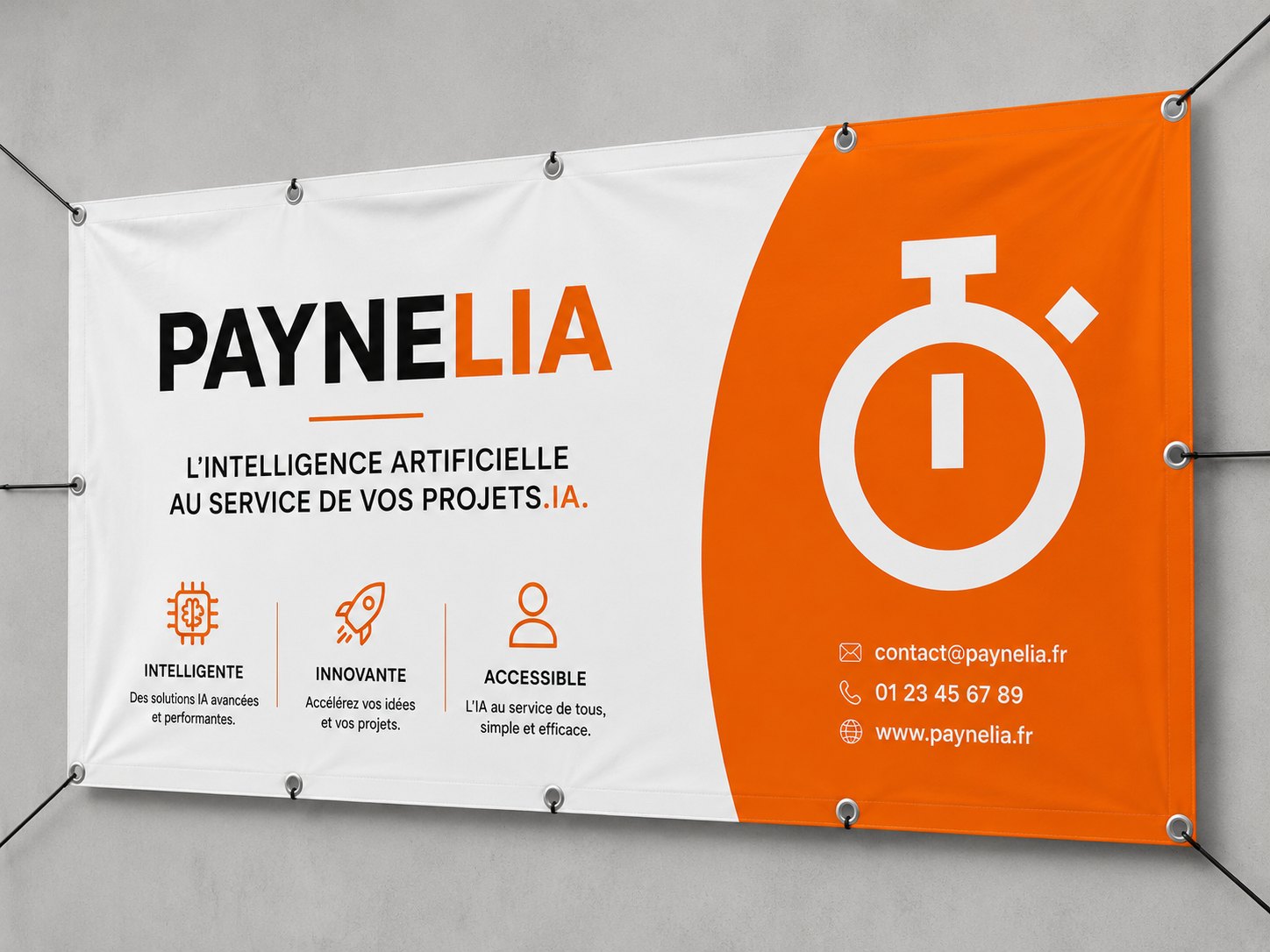 Bâche publicitaire personnalisée tendue sur œillets — Paynelia