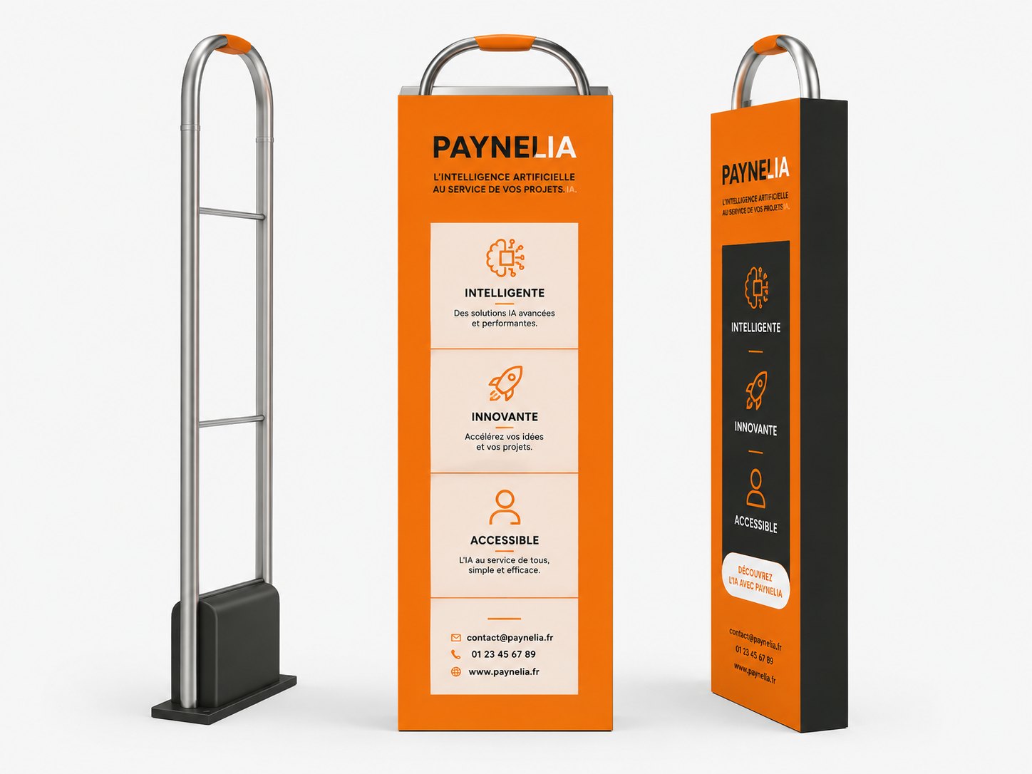 Cache borne publicitaire personnalisé en carton sur portique antivol de magasin - Paynelia