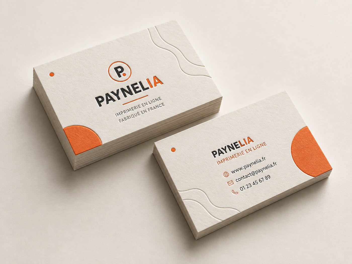 Cartes de visite letterpress en papier feutré 580 g, relief pressé — Paynelia
