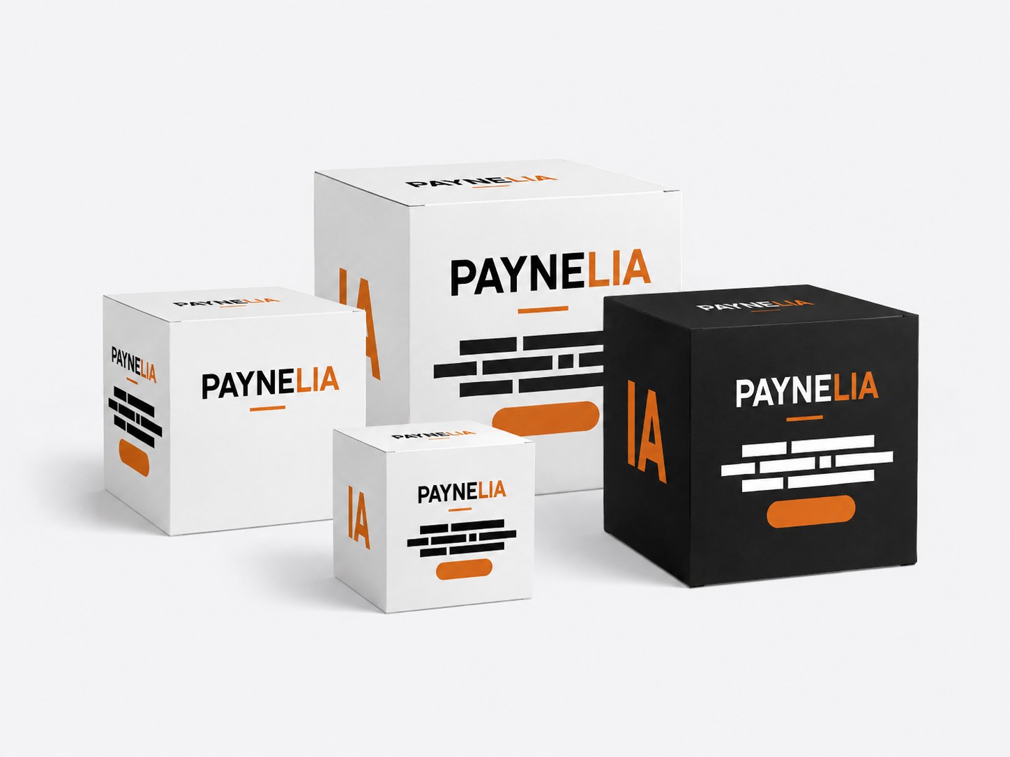 Cubes en carton publicitaires personnalisés, trois tailles, blanc et noir — Paynelia