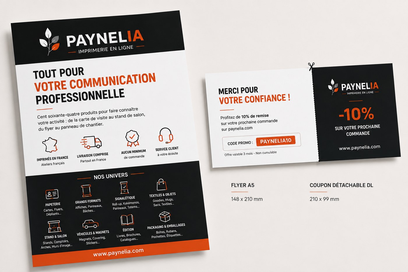 Flyer A5 avec coupon détachable le long d'une ligne de micro-perforation