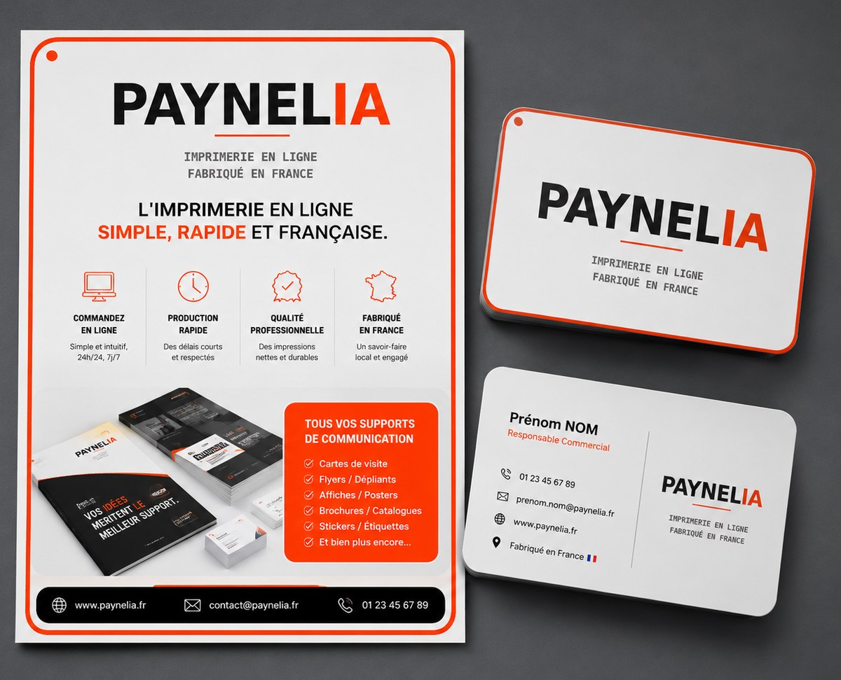 Cartes de visite et flyers d’une jeune entreprise imprimés par Paynelia