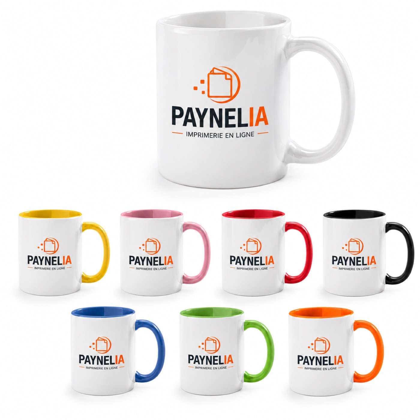 Mug personnalisé en céramique 325 ml, anse et intérieur disponibles en huit couleurs — Paynelia