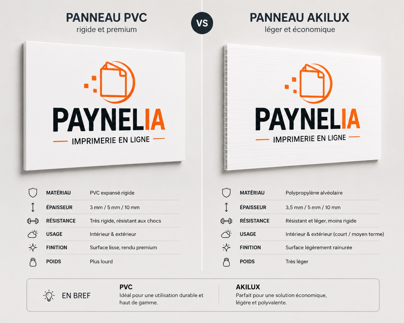 Comparatif panneau PVC expansé et panneau Akilux en polypropylène alvéolaire — Paynelia
