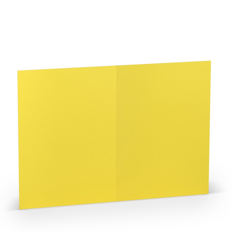 cartes pliantes (portrait) colorées jaune (jaune soleil) 105 x 148 mm (din a6) | 220 g/qm côtelé (paperado) | sans fenêtre | pas de fermeture | pas de rabat | 50 pièces