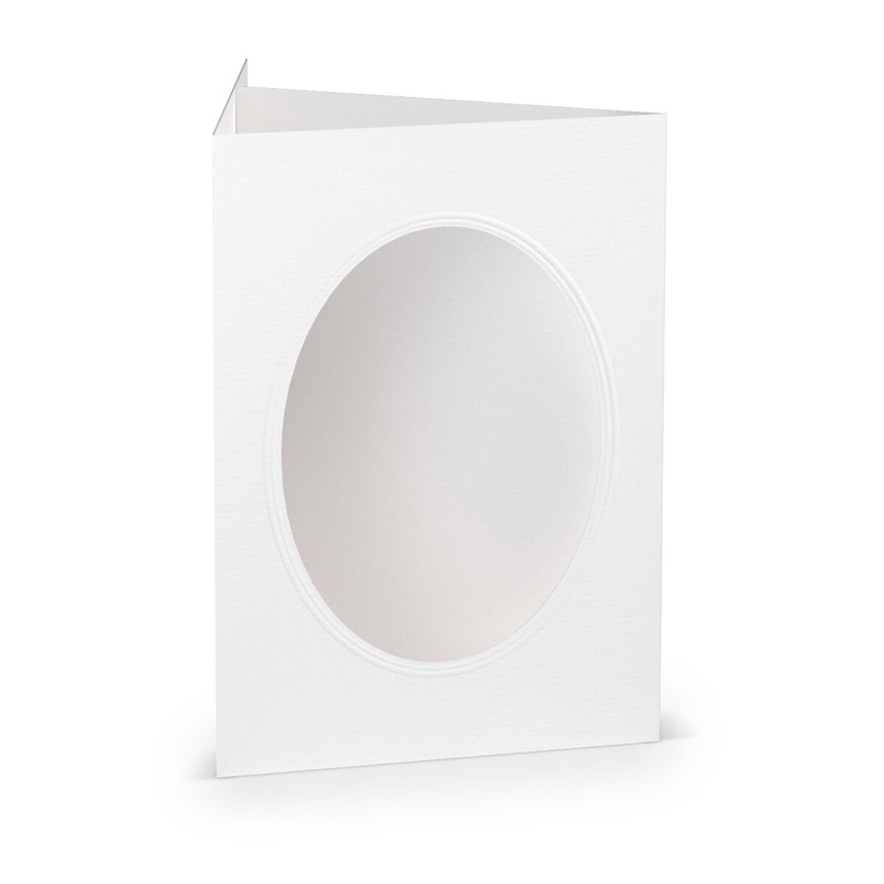 cartes passe partout (portrait) - blanc 120 x 169 mm (din b6) | 220 g/m² côtelé (paperado) | passe-partout ovale 8,7 x 11,2 cm | pas de fermeture | pas de rabat | 50 pièces