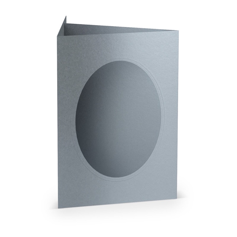 cartes passe partout (portrait) colorées - argent 120 x 169 mm (din b6) | 220 g/m² offset (paperado) | passe-partout ovale 8,7 x 11,2 cm | pas de fermeture | pas de rabat | 50 pièces