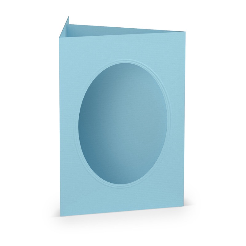 cartes passe partout (portrait) colorées - bleu (bleu délavé) 120 x 169 mm (din b6) | 220 g/m² côtelé (paperado) | passe-partout ovale 8,7 x 11,2 cm | pas de fermeture | pas de rabat | 50 pièces