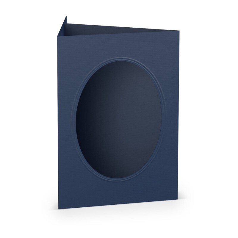 cartes passe partout (portrait) colorées - bleu (blue-jeans) 120 x 169 mm (din b6) | 220 g/m² côtelé (paperado) | passe-partout ovale 8,7 x 11,2 cm | pas de fermeture | pas de rabat | 50 pièces