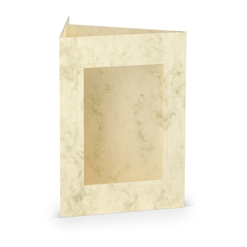 cartes passe partout (portrait) colorées - crème (chamois marbré) 120 x 169 mm (din b6) | 220 g/m² offset (paperado) | passe-partout carré 7,6 x 11 cm | pas de fermeture | pas de rabat | 50 pièces
