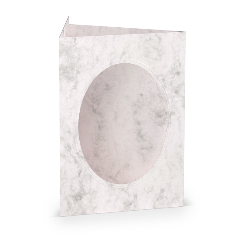 cartes passe partout (portrait) colorées - gris (gris marbré) 120 x 169 mm (din b6) | 220 g/m² offset (paperado) | passe-partout ovale 8,7 x 11,2 cm | pas de fermeture | pas de rabat | 50 pièces