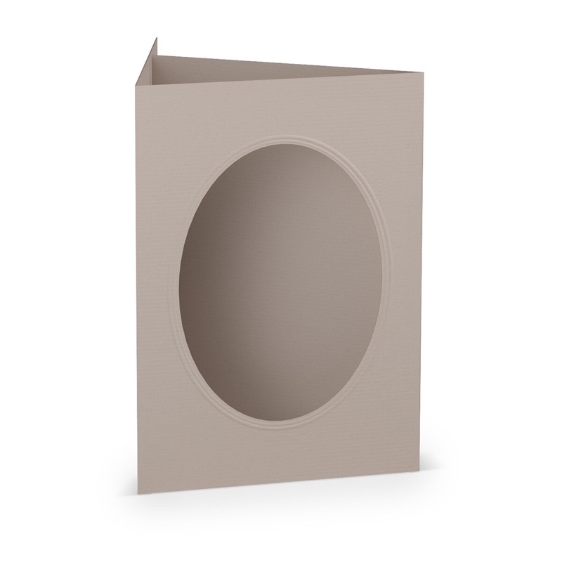 cartes passe partout (portrait) colorées - gris (gris taupe) 120 x 169 mm (din b6) | 220 g/m² côtelé (paperado) | passe-partout ovale 8,7 x 11,2 cm | pas de fermeture | pas de rabat | 50 pièces
