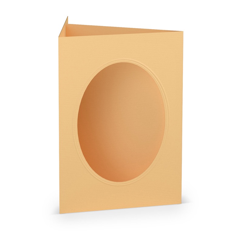 cartes passe partout (portrait) colorées - jaune (jaune melon) 120 x 169 mm (din b6) | 220 g/m² côtelé (paperado) | passe-partout ovale 8,7 x 11,2 cm | pas de fermeture | pas de rabat | 50 pièces
