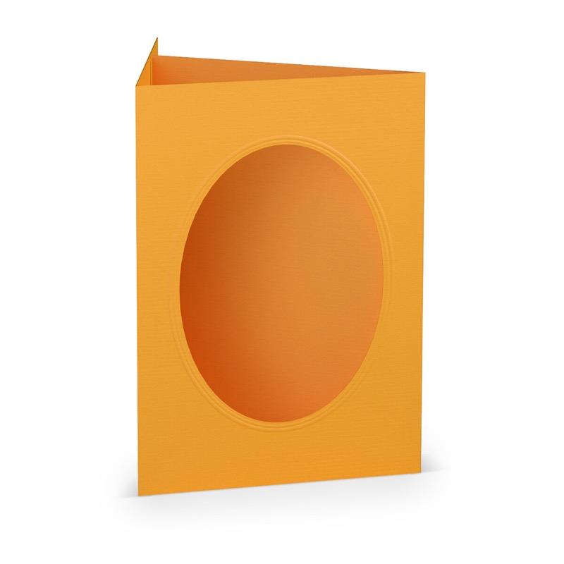 cartes passe partout (portrait) colorées - jaune (ocre jaune) 120 x 169 mm (din b6) | 220 g/m² côtelé (paperado) | passe-partout ovale 8,7 x 11,2 cm | pas de fermeture | pas de rabat | 50 pièces
