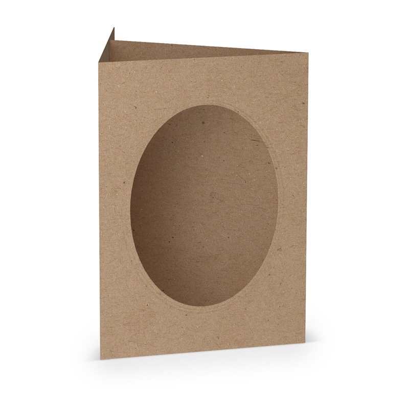 cartes passe partout (portrait) colorées - marron (kraft) 120 x 169 mm (din b6) | 250 g/m² paperado | passe-partout ovale 8,7 x 11,2 cm | pas de fermeture | pas de rabat | 50 pièces