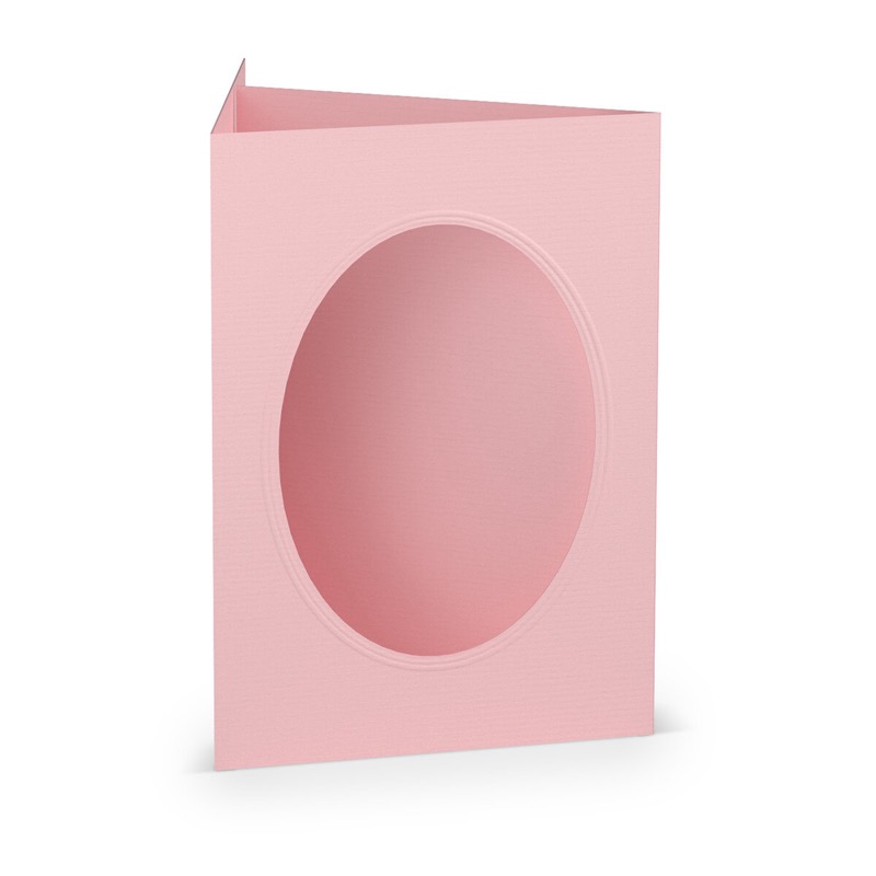 cartes passe partout (portrait) colorées - rose (rose flamant) 120 x 169 mm (din b6) | 220 g/m² côtelé (paperado) | passe-partout ovale 8,7 x 11,2 cm | pas de fermeture | pas de rabat | 50 pièces