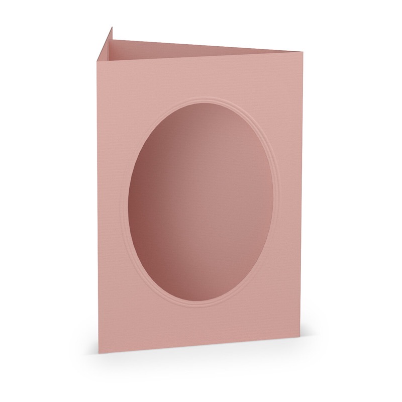 cartes passe partout (portrait) colorées - rose (vieux rose) 120 x 169 mm (din b6) | 220 g/m² côtelé (paperado) | passe-partout ovale 8,7 x 11,2 cm | pas de fermeture | pas de rabat | 50 pièces