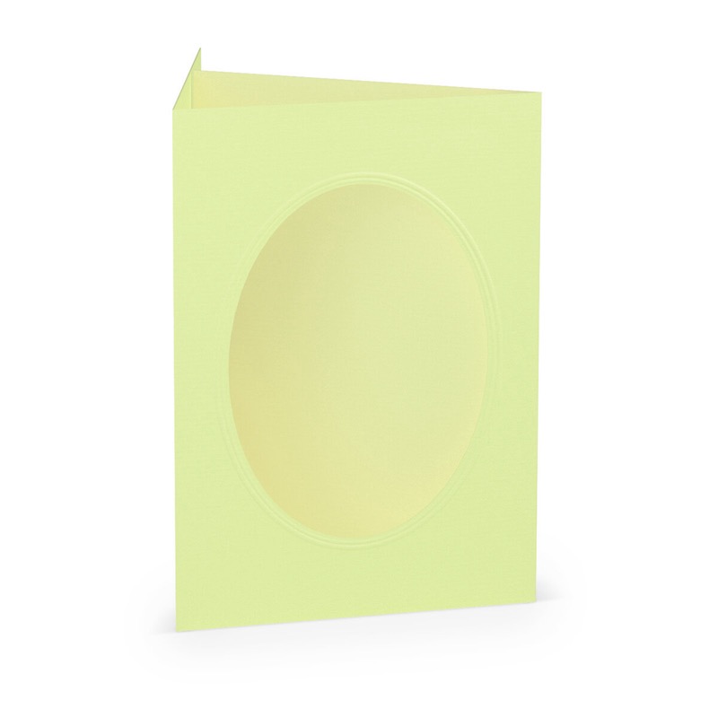 cartes passe partout (portrait) colorées - vert (pistache) 120 x 169 mm (din b6) | 220 g/m² côtelé (paperado) | passe-partout ovale 8,7 x 11,2 cm | pas de fermeture | pas de rabat | 50 pièces