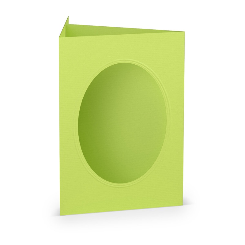 cartes passe partout (portrait) colorées - vert (vert de mai) 120 x 169 mm (din b6) | 220 g/m² côtelé (paperado) | passe-partout ovale 8,7 x 11,2 cm | pas de fermeture | pas de rabat | 50 pièces