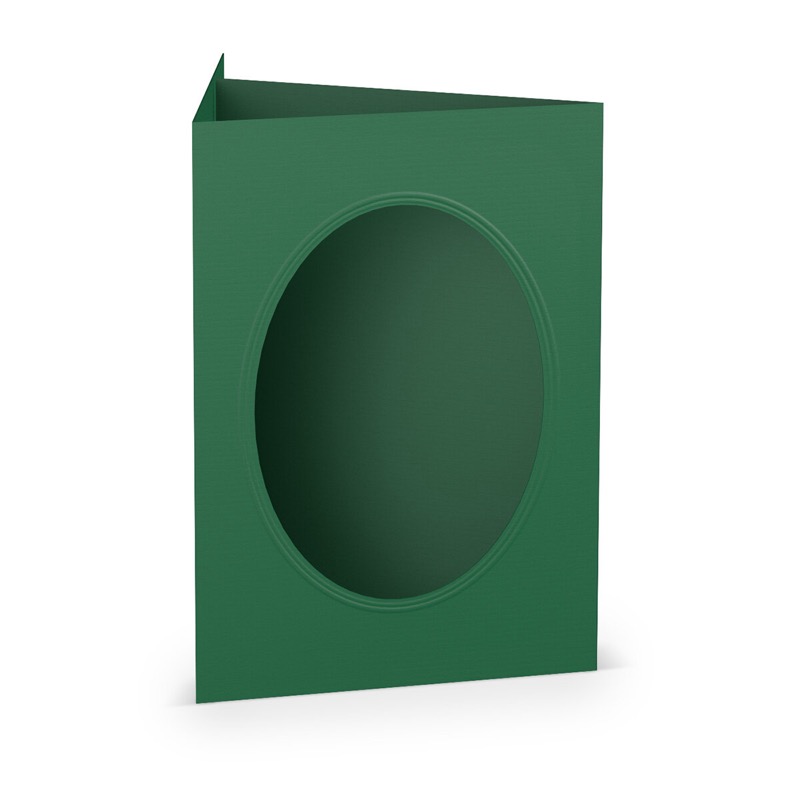 cartes passe partout (portrait) colorées - vert (vert sapin) 120 x 169 mm (din b6) | 220 g/m² côtelé (paperado) | passe-partout ovale 8,7 x 11,2 cm | pas de fermeture | pas de rabat | 50 pièces