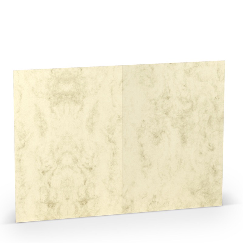 cartes pliantes (portrait) colorées crème (chamois marbré) 120 x 169 mm (din b6) | 220 g/qm offset (paperado) | sans fenêtre | pas de fermeture | pas de rabat | 50 pièces
