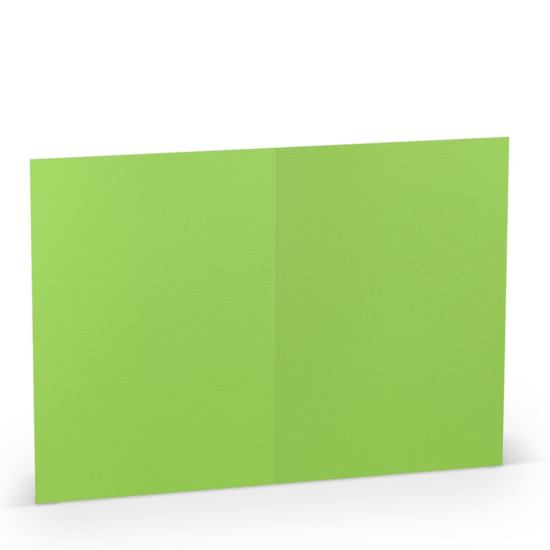 cartes pliantes (portrait) colorées vert (pomme) 120 x 169 mm (din b6) | 220 g/qm côtelé (paperado) | sans fenêtre | pas de fermeture | pas de rabat | 50 pièces