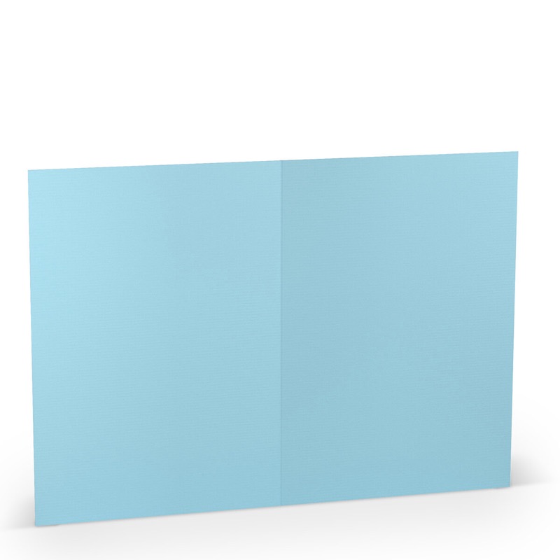 cartes pliantes (portrait) colorées bleu (bleu délavé) 148 x 210 mm (din a5) | 220 g/qm côtelé (paperado) | sans fenêtre | pas de fermeture | pas de rabat | 50 pièces