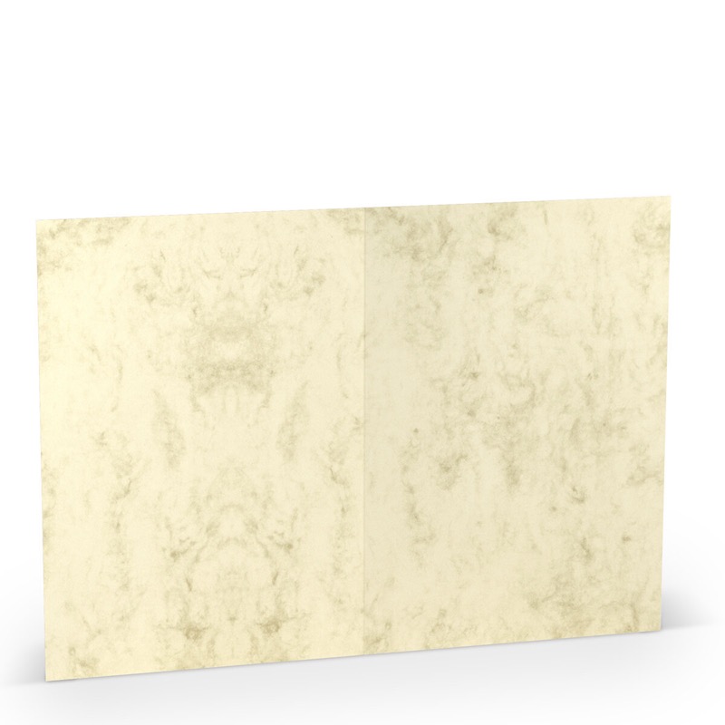 cartes pliantes (portrait) colorées crème (chamois marbré) 148 x 210 mm (din a5) | 220 g/qm offset (paperado) | sans fenêtre | pas de fermeture | pas de rabat | 50 pièces