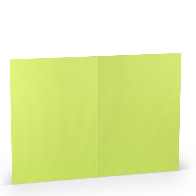 cartes pliantes (portrait) colorées vert (vert de mai) 148 x 210 mm (din a5) | 220 g/qm côtelé (paperado) | sans fenêtre | pas de fermeture | pas de rabat | 50 pièces
