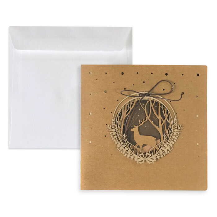 cartes de noël colorées marron (motif de cerf) 160 x 160 mm | 300 g/qm kraft | sans fenêtre | pas de fermeture | pas de rabat | 10 pièces
