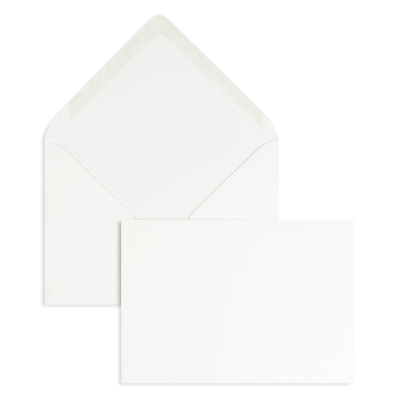 enveloppes blanc (blanc de neige) 110 x 156 mm (din c6) | 120 g/m² offset | sans fenêtre | fermeture gommée | rabat pointu | 100 pièces