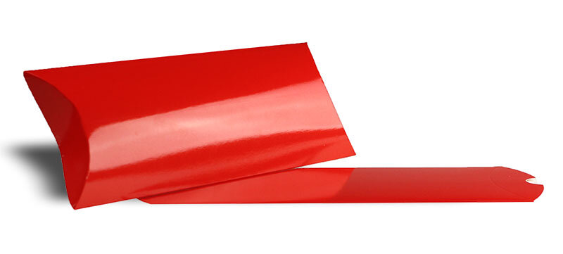 boîtes cadeau oreiller colorées rouge 110 x 220 x 35 mm (din lang) | 350 g/qm carton compact brillant | sans fenêtre | fermeture adhésive | rabat droit | 25 pièces