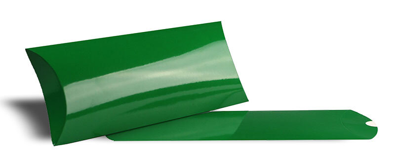 boîtes cadeau oreiller colorées vert 110 x 220 x 35 mm (din lang) | 350 g/qm carton compact brillant | sans fenêtre | fermeture adhésive | rabat droit | 25 pièces