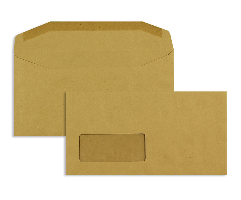 enveloppe de mise sous pli colorées marron 110 x 220 mm (dl) | 80 g/m² natron | avec fenêtre | fermeture gommée | rabat trapézoïdal | 1000 pièces