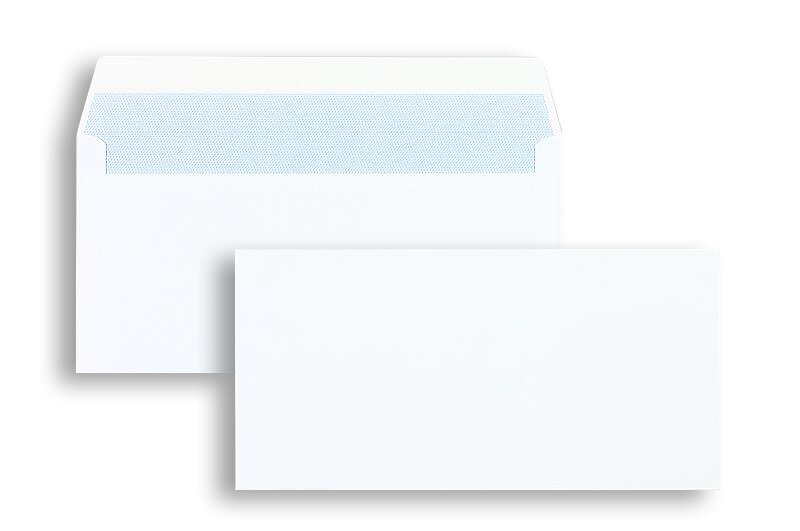 enveloppes blanc 110 x 220 mm (dl) | 100 g/m² offset | sans fenêtre | fermeture adhésive | rabat droit | 500 pièces