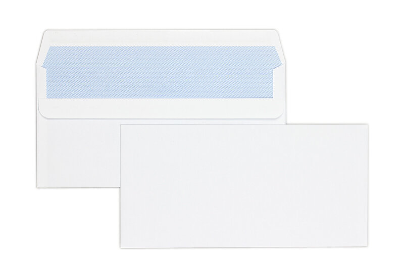 enveloppes blanc 110 x 220 mm (dl) | 100 g/m² offset | sans fenêtre | fermeture autocollante | rabat droit | 500 pièces