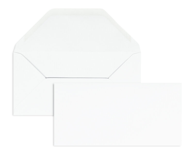enveloppes blanc 110 x 220 mm (dl) | 100 g/m² offset | sans fenêtre | fermeture gommée | rabat trapézoïdal | 100 pièces