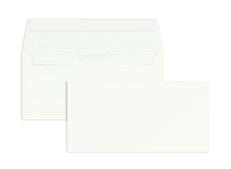 enveloppes blanc 110 x 220 mm (dl) | 120 g/m² conqueror smooth cx22 | sans fenêtre | fermeture adhésive | rabat droit | 500 pièces
