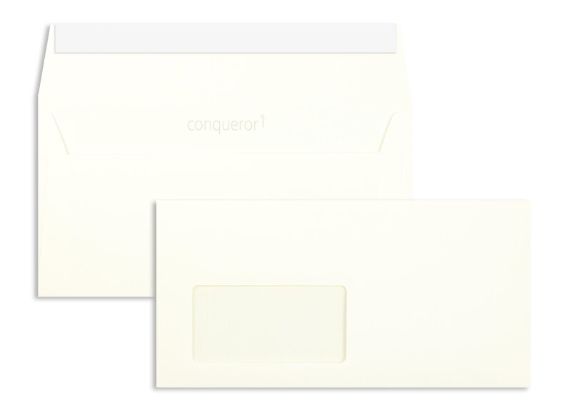 enveloppes blanc 110 x 220 mm (dl) | 120 g/m² conqueror smooth/lisse | avec fenêtre | fermeture adhésive | rabat droit | 500 pièces