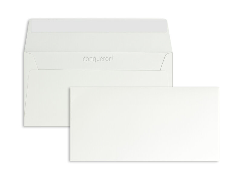 enveloppes blanc 110 x 220 mm (dl) | 120 g/m² conqueror smooth/lisse | sans fenêtre | fermeture adhésive | rabat droit | 500 pièces