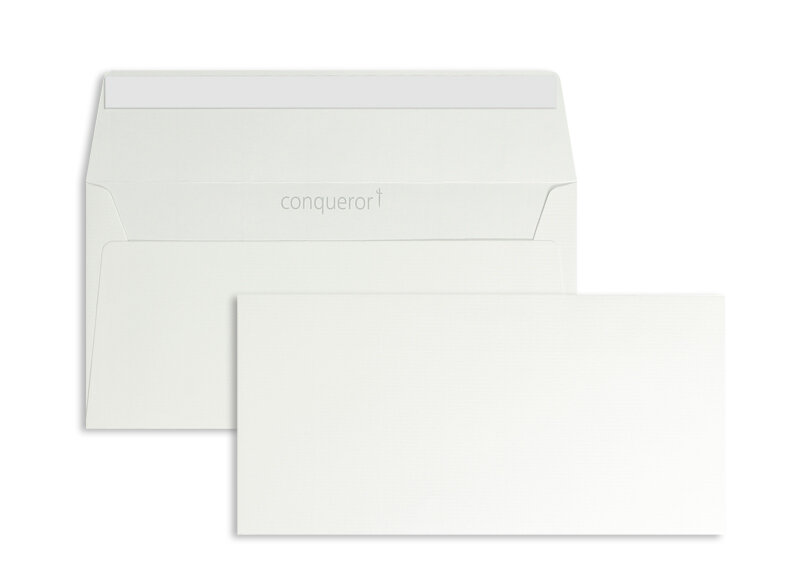 enveloppes blanc 110 x 220 mm (dl) | 120 g/m² conqueror texture | sans fenêtre | fermeture adhésive | rabat droit | 500 pièces