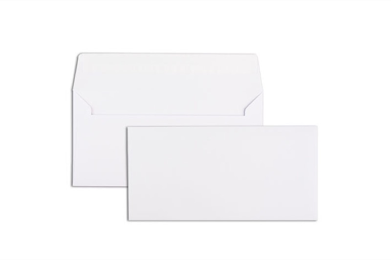enveloppes blanc 110 x 220 mm (dl) | 120 g/qm offset | sans fenêtre | fermeture adhésive | rabat droit | 500 pièces