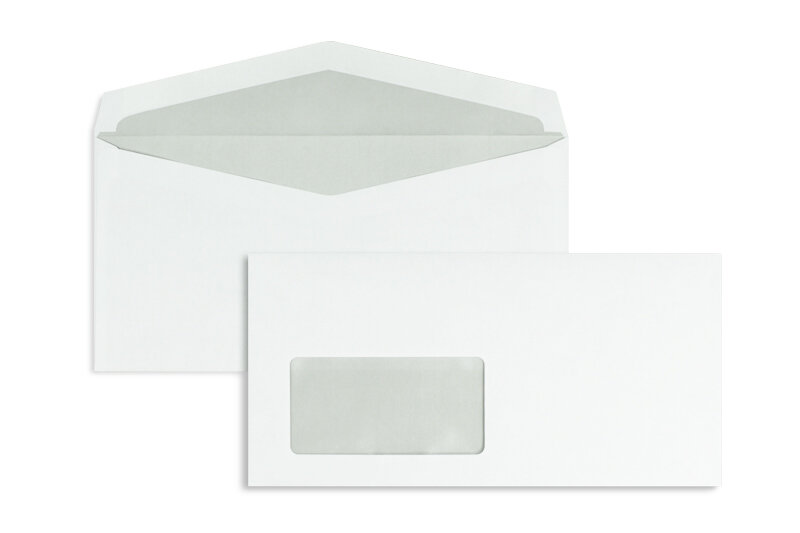 enveloppes blanc 110 x 220 mm (dl) | 80 g/m² offset | avec fenêtre | fermeture gommée | patte en v| 1000 pièces