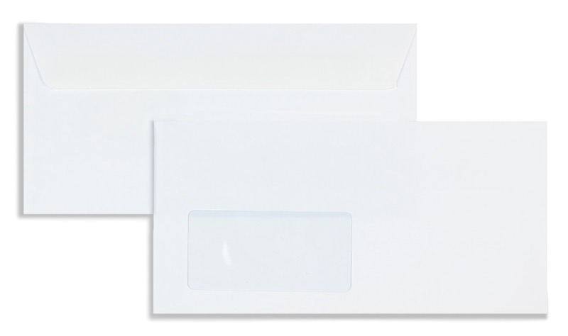 enveloppes blanc 110 x 220 mm (dl) | 90 g/m² offset | avec fenêtre | fermeture adhésive | rabat droit | 500 pièces