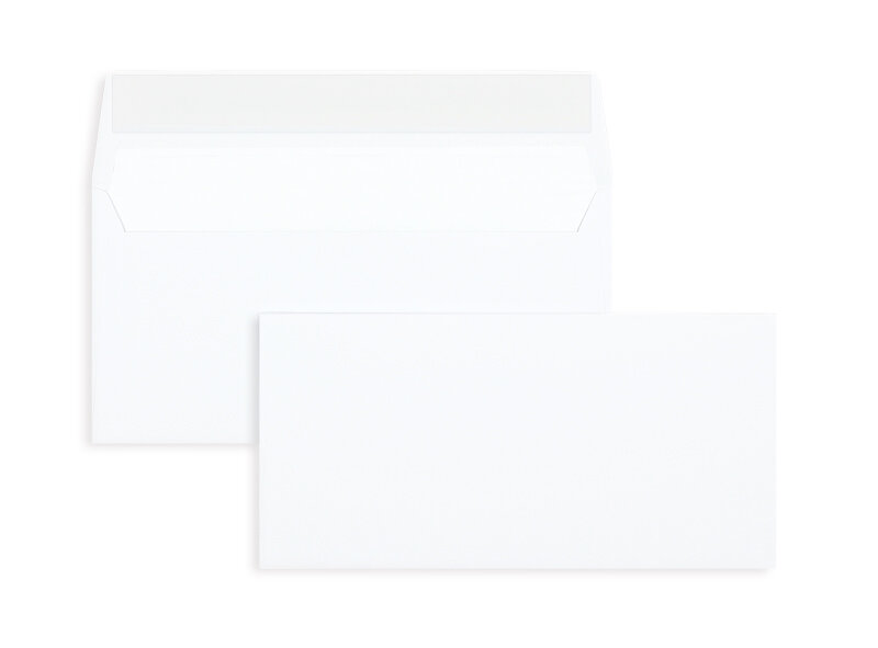 enveloppes blanc 110 x 220 mm (dl) | 90 g/m² offset | sans fenêtre | fermeture adhésive | rabat droit | 500 pièces