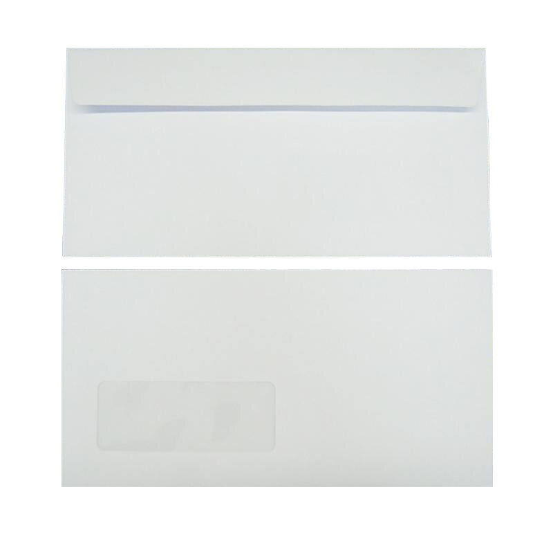 enveloppes blanc (blanc d'hiver) 110 x 220 mm (dl) | 120 g/m² mat | avec fenêtre | fermeture adhésive | rabat droit | 500 pièces