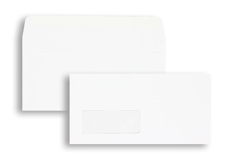 enveloppes blanc (blanc d'hiver) 110 x 220 mm (dl) | 120 g/m² offset | avec fenêtre | fermeture adhésive | rabat droit | 500 pièces