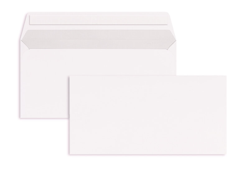 enveloppes blanc (blanc d'hiver) 110 x 220 mm (dl) | 120 g/m² offset | sans fenêtre | fermeture adhésive | rabat droit | 500 pièces