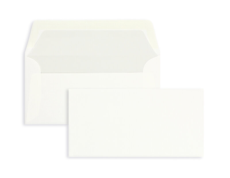 enveloppes blanc (blanc naturel) 110 x 220 mm (dl) | 90 g/m² lin | sans fenêtre | fermeture gommée | rabat droit | 100 pièces